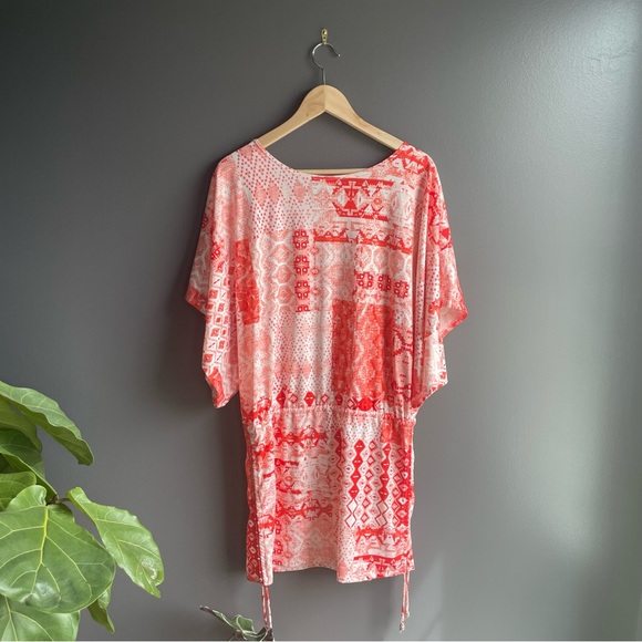 Koy Women Orange and White Swimsuit Beach Pool Cover Up Dress - Picture 4 of 7